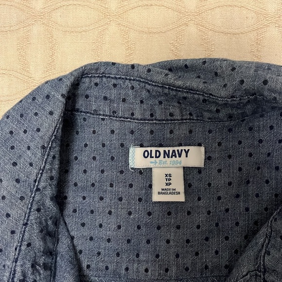 Old Navy Blue Jean long sleeve polka dot button up - Picture 2 of 7